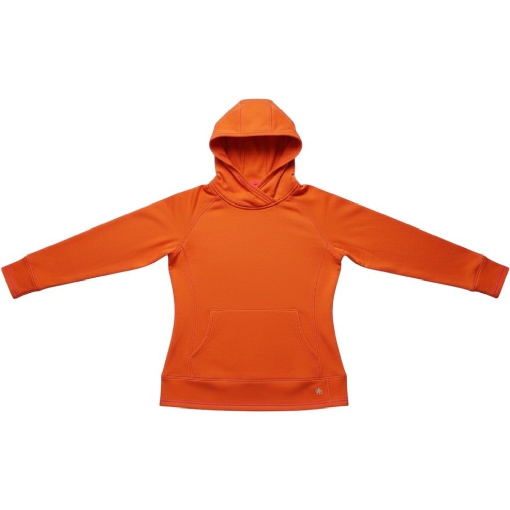 Athleta Womens Orange Polartec Power Stretch Hoodie Pullover Thumbholes 930287